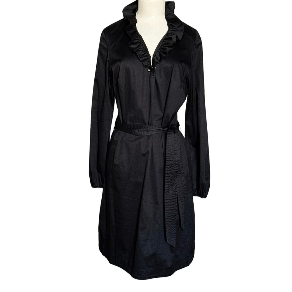 Elizabeth McKay Black Ruffle Collar Belted Dress Size 8